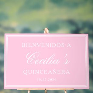 Bienvenidos a la Quinceañera Roze Welkom Verjaarda Acryl Bord