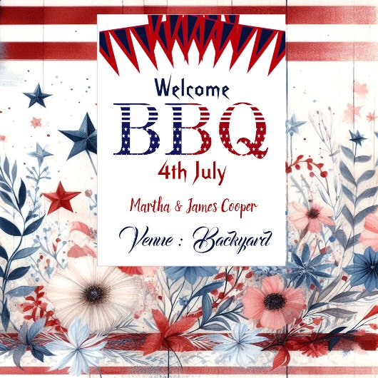 Bienvenue 4 juillet BBQ Party Red Blue Poster