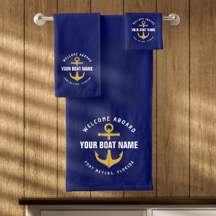 Bienvenue à bord Bateau Navy Blue Or Ancre Naution
