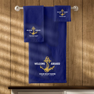 Bienvenue à bord Nautical Navy Blue & Gold Boat No