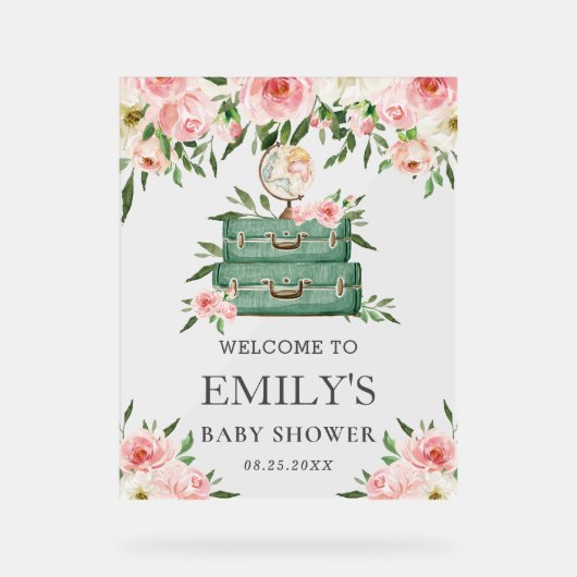 Bienvenue à la Baby Shower Aventure Florale Rose (Recto)