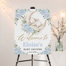 Bienvenue à la Baby Shower Bunny Rabbit Blue Flora