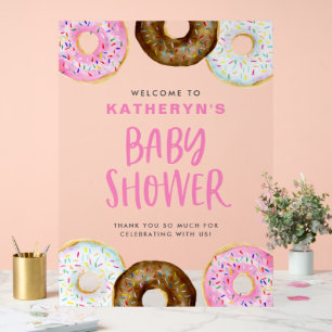 Bienvenue à la Baby Shower Donuts roses et au choc