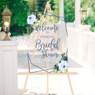 Bienvenue à la Baby Shower Dusty Blue Floral