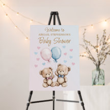 Bienvenue à la Baby Shower Ourson Rose Bleu