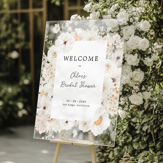 Bienvenue à la réception de mariage floral blanc