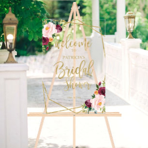 Bienvenue à la soirée de mariage floral Burgundy B