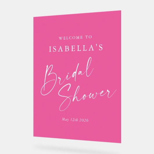 Bienvenue à la soirée de mariage rose vif minimali (Angle)