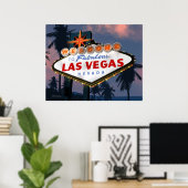 Bienvenue à Las Vegas Sign Night Retro Poster Impr (Bureau à domicile)