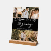 bienvenue à notre mariage initial 4 photos noir (Angle)