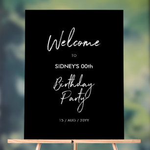 Bienvenue à une fête d'anniversaire moderne noir e