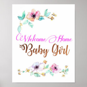 Bienvenue Accueil Baby Girl Poster avec police de 