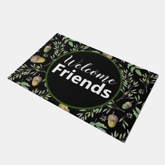 Bienvenue Amis| Tapis d'art vert et noir Acorn (Incliné)
