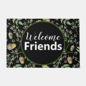 Bienvenue Amis| Tapis d'art vert et noir Acorn (Devant)