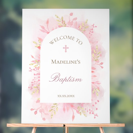 Bienvenue au baptême avec feuillage rose (Neutre)