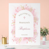 Bienvenue au baptême avec feuillage rose (Mariage)