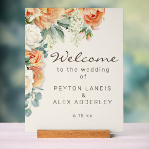 Bienvenue au mariage floral blanc pêche Eucalyptus