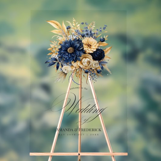 Bienvenue au Mariage Floral Marine et Gold (Neutre)