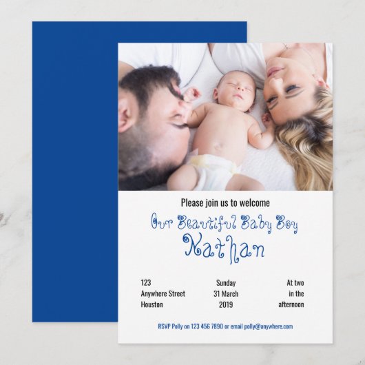 Bienvenue Baby Boy Photo Party Invitation (Devant / Derrière)