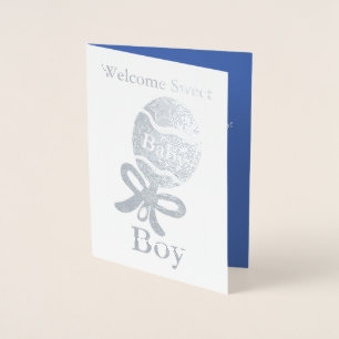 Bienvenue Baby Boy Silver Foil Carte de voeux
