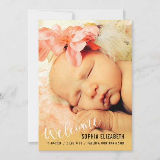 Bienvenue Baby Girl Faire-part photo verticale (Devant)