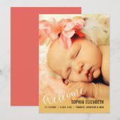 Bienvenue Baby Girl Faire-part photo verticale (Devant / Derrière)