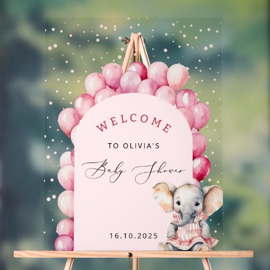 Bienvenue Baby shower fille Eléphant rose Ballons (Neutre)