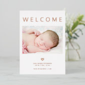 Bienvenue bébé 3 photo rose or faire-part de naiss (Debout devant)