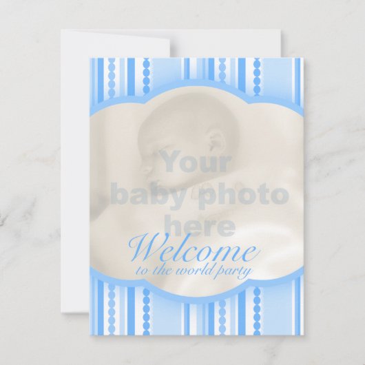 Bienvenue bébé bleu fête photo invitation carte (Devant)