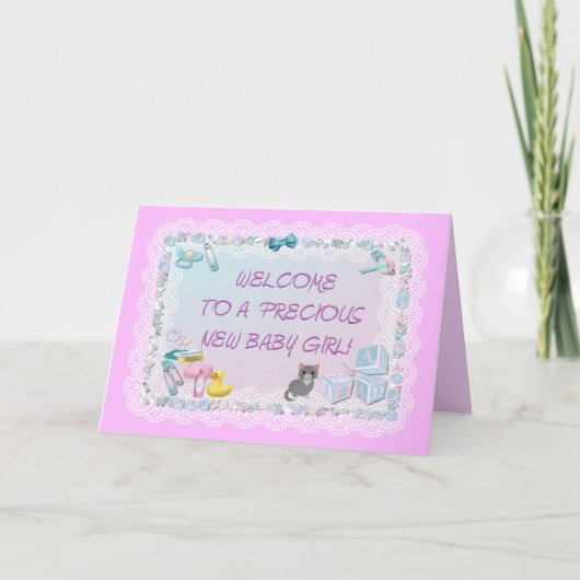 BIENVENUE BÉBÉ FILLE ! Carte (Devant)