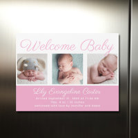 Bienvenue Bébé Fille Nouveau-né Photo Magnet rose