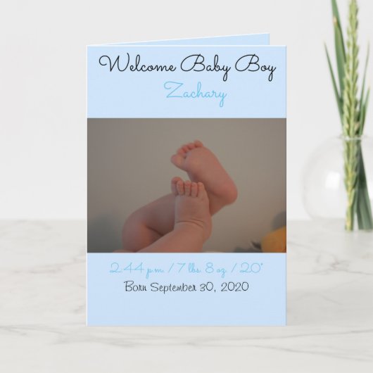 Bienvenue bébé garçon Carte photo de statistiques  (Devant)