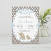 Bienvenue bébé garçon éléphant 5" x 7" Invitations (Debout devant)