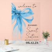 Bienvenue Blue Bow Coquette Script Sweet 16 (Mariage)