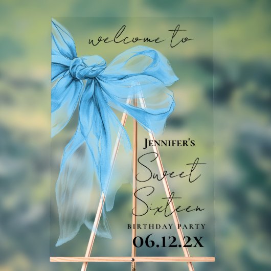 Bienvenue Blue Bow Coquette Script Sweet 16 (Neutre)