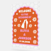 Bienvenue Bold rose orange rétro Boho Daisy Mariag (Angle)