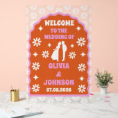 Bienvenue Bold rose orange rétro Boho Daisy Mariag (Mariage)