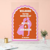 Bienvenue Bold Rose Orange Retro Wavy Arch Mariage (Mariage)