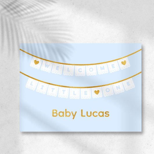 Bienvenue Carte de félicitations pour bébé bleu Li