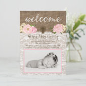 Bienvenue carte fille avec fleurs roses et croix (Debout devant)