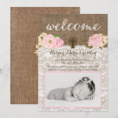 Bienvenue carte fille avec fleurs roses et croix (Devant / Derrière)