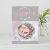 Bienvenue dans le Faire-part de naissance gris ros (Debout devant)