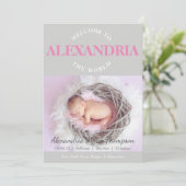 Bienvenue dans le Faire-part de naissance gris ros (Debout devant)