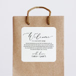 Bienvenue dans notre Sticker Étiquette de sac de b<br><div class="desc">Elégant et moderne Bienvenue à notre Étiquette Mariage pour sac de bienvenue Mariage. Le design présente une disposition de texte minimaliste. Pour effectuer des modifications avancées,  sélectionnez l'option "Cliquez pour customiser plus loin" sous Personnaliser ce modèle.</div>