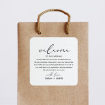 Bienvenue dans notre Sticker Étiquette de sac de b<br><div class="desc">Elégant et moderne Bienvenue à notre Étiquette Mariage pour sac de bienvenue Mariage. Le design présente une disposition de texte minimaliste. Pour effectuer des modifications avancées,  sélectionnez l'option "Cliquez pour customiser plus loin" sous Personnaliser ce modèle.</div>