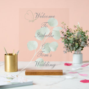 Bienvenue de mariage botanique à l'eucalyptus et a