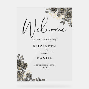 Bienvenue de mariage floral noir et or gothique