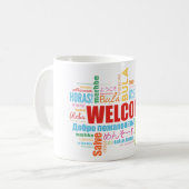 Bienvenue Différentes Langues Café Mug (Devant gauche)