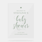 Bienvenue du Baby shower de script Gras Vert Sage (Recto)