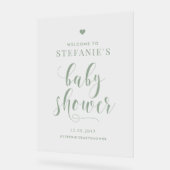 Bienvenue du Baby shower de script Gras Vert Sage (Angle)